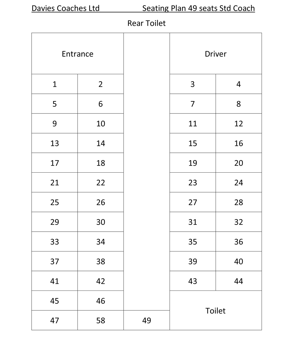 Seating Plan 49 seats std coach reartoilet Davies Coaches LTD