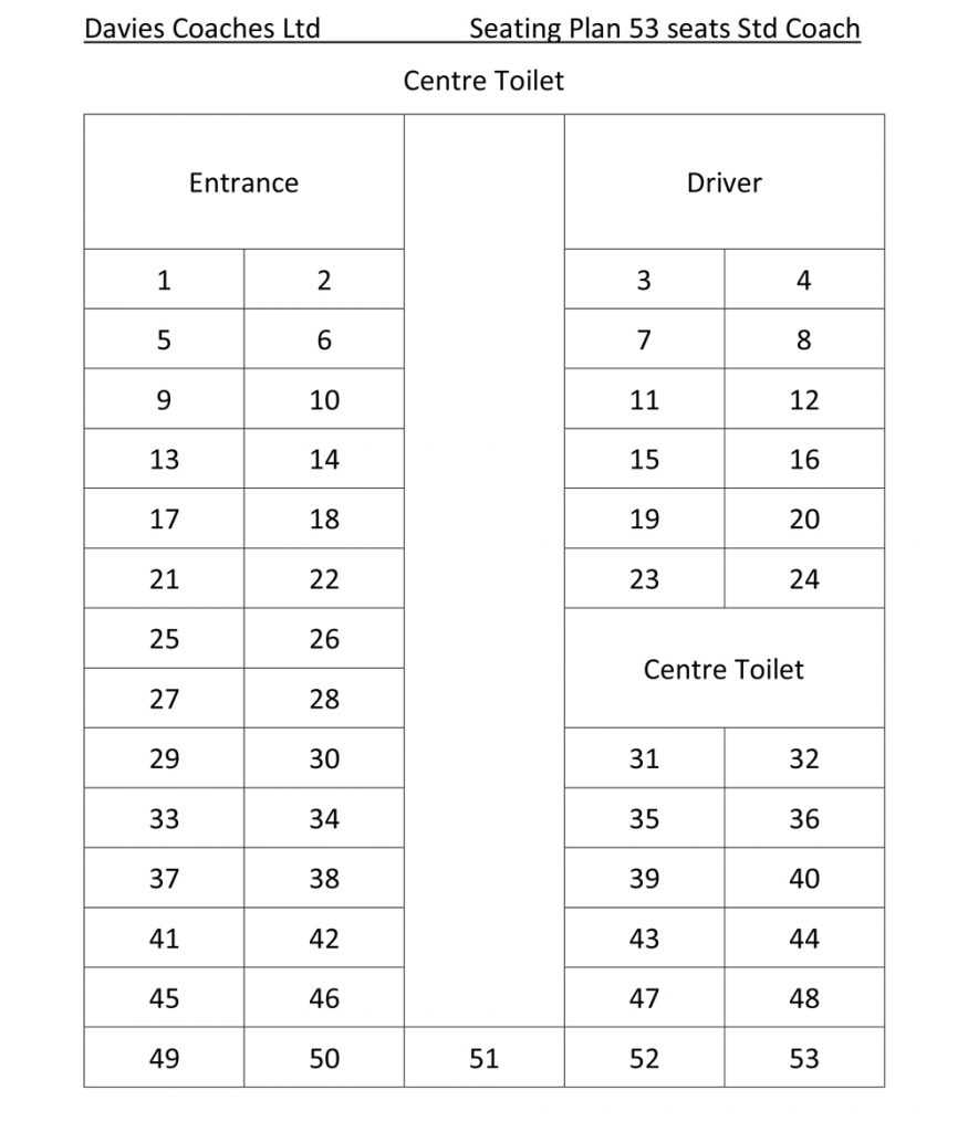 Seating Plan 53 Seats Std Coach Centre Toilet